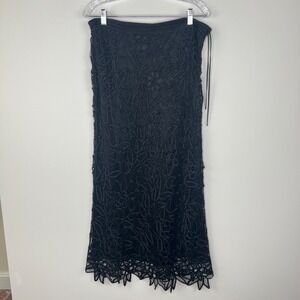 SOULMATES Beaded Hand Crochet Maxi Formal Elegant 100% Silk Black‎ Skirt MEDIUM
